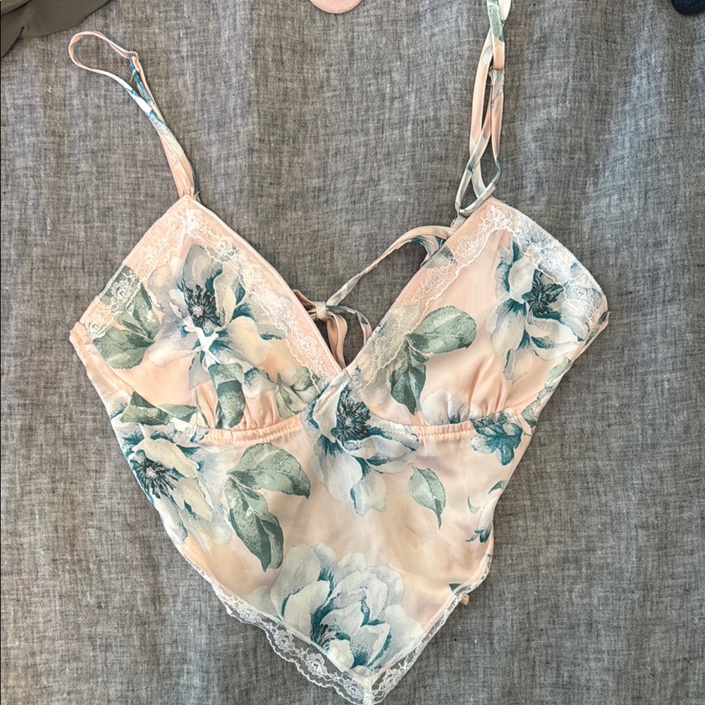 Cream and Green Romantic Floral Crop Top